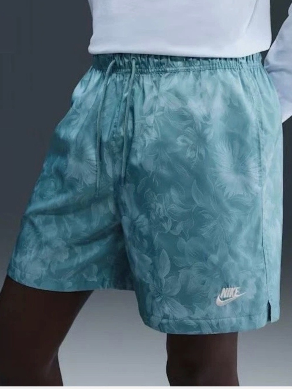 Nike club flow men’s woven short floral turquoise blue mesh lined size XL